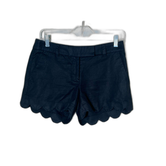 J Crew Black Linen Scalloped Shorts Size O EUC Beach Preppy Cruise Bootie - Picture 1 of 7